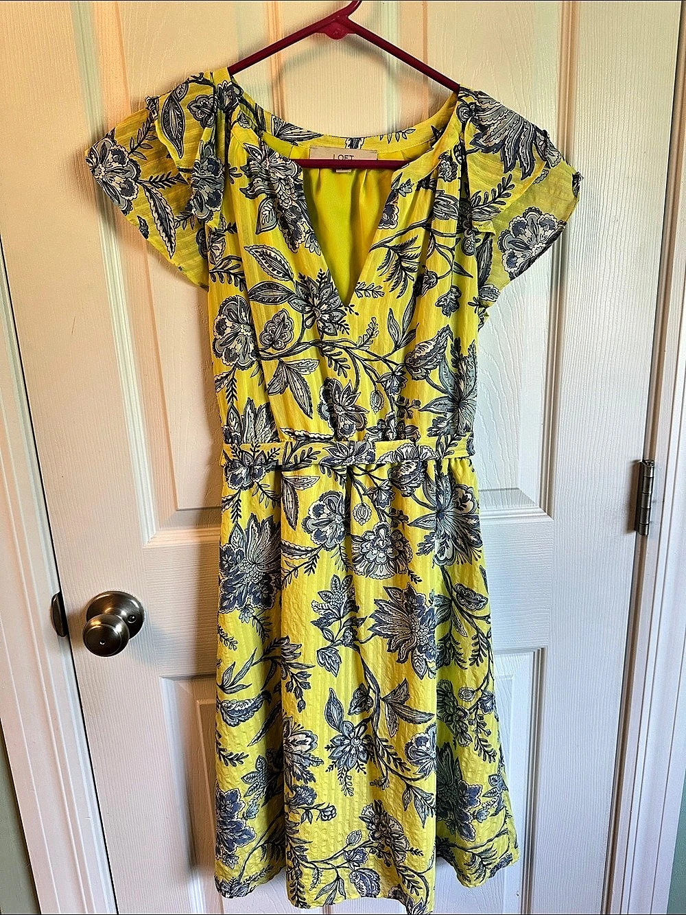 LOFT Floral Midi Dress in Yellow & Blue